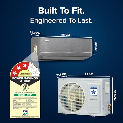 Image of Blue Star 1.5 Ton 3 Star, New Star Rated, Smart Inverter Split AC, Iconia Series (AI Pro+, Copper, 4-Way Swing, DigiQ Hepta Sensor,Turbo Cool, Self Clean Technology (IA318IXUS, Midnight Silver))