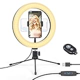 filmlicht kaufen  Ringlicht mit Stativ, dodocool 10,2 Zoll Selfie Ringleuchte mit Fernbedienung, 3 Farben und 10 Helligkeitsstufen, TikTok LED Ringlicht für Make-up, Live Streaming, Portrait, Schminken