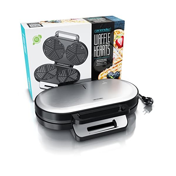 Arendo - Waffeleisen 1200 Watt – Waffelautomat doppelt – 2 Waffeln à 14 cm - Antihaftbeschichtung – Herzform - Thermostat – Backzeit nur 1 Minute – Überhitzungsschutz - BPA und PFOA frei – Bild 8