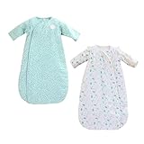 BIGMOON 2.5 TOG 100% Cotton Sleep Sack - Combo Pack of 2, Baby Wearable Blanket for 6-12 Month, Baby & Infants, Lightweight Unisex Baby Sleeping Bag, Floral & Mint Green (86x65 cm)