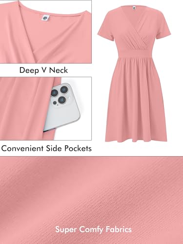 Image of Heymoments Womens Summer Short Sleeve Casual Dresses V-Neck Beach Dress with Pockets S-2XL