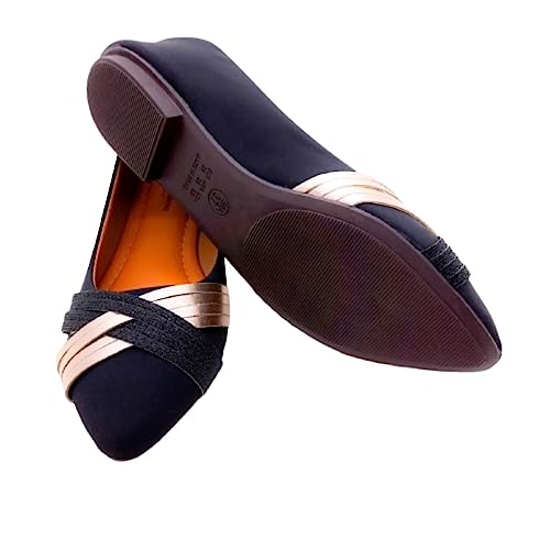 Sapatilha Feminina Total Confort Premium Preta e Dourada (35, Preta)