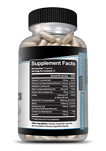 Kaya Naturals B-12 Complex (60 Capsules) | Multivitamin Supplement For Women & Men | Energy And Metabolism Booster | B-Complex Vitamin Supplement With Biotin, Choline, Inositol, Folate, And Vitamin C #TOP2