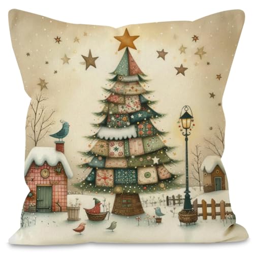 Kissenbezug 80x80 Beige Weihnachtsbaum Kissenhüllen Waschbar...