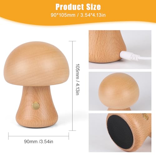 Mushroom Lamp Wooden, Portable Dimmable Bedside Lamp with USB Charging, Wireless Night Light - Image 4