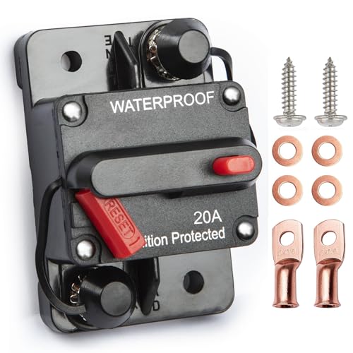 Tiwerlfe 20 Amp Circuit Breaker with Manual Reset, Waterproof Inline Fuse for Boat Trolling Motor Marine ATV Trailer Vehicles Stereo Audio Electronic Battery Solar System, Suitable for 12V-48V DC