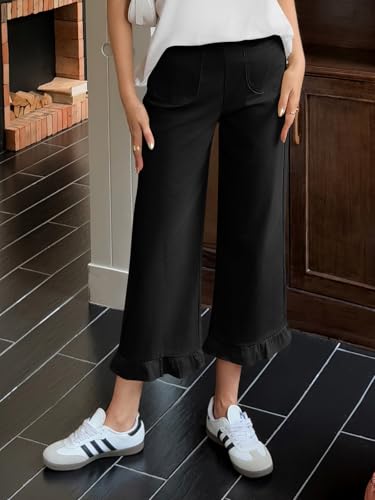 Cicy Bell Womens Wide Leg Pants Casual High Waisted Ruffle Hem Zipper Loose Fit Trousers with Pockets2