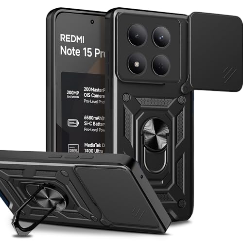 Image of AESTMO Tough Armor Redmi Note 15 Pro 5G Bumper Back Case Cover | Ring Holder & Sliding Camera Shield Cover | 360 Degree Protection Back Case Cover for Redmi Note 15 Pro 5G (Black)
