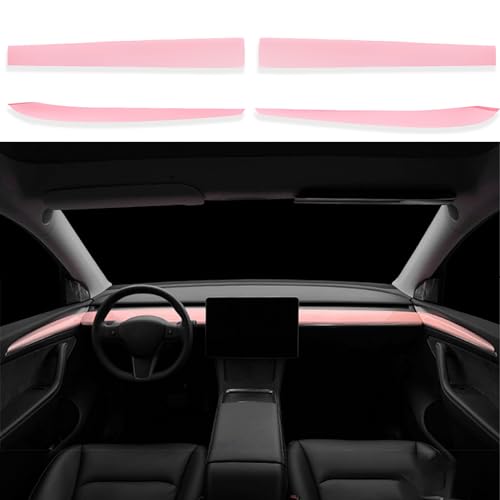 YJMOTOR Dashboard Cover Wrap and Front Door Inner Armrest Panel Cover Trim Compatible with Tesla Model 3(2021-2023) and Model Y(2019-2024)(Light Pink)