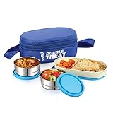 CELLO Double Treat Set of 3 Pcs Lunch Box for Office Use with Jacket Blue