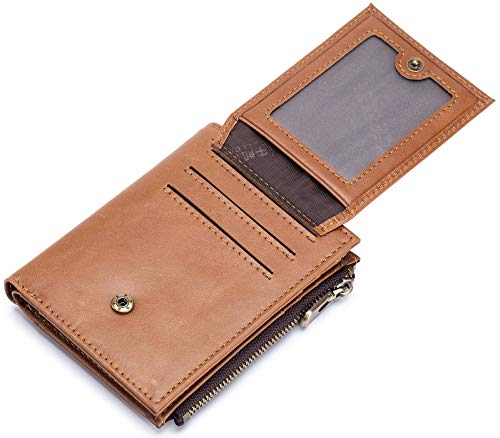 RFID Blocking Bifold Mens Leather Wallet,Minimalist Vintage Credit Card Holder with ID Window (Brown) - Image 4