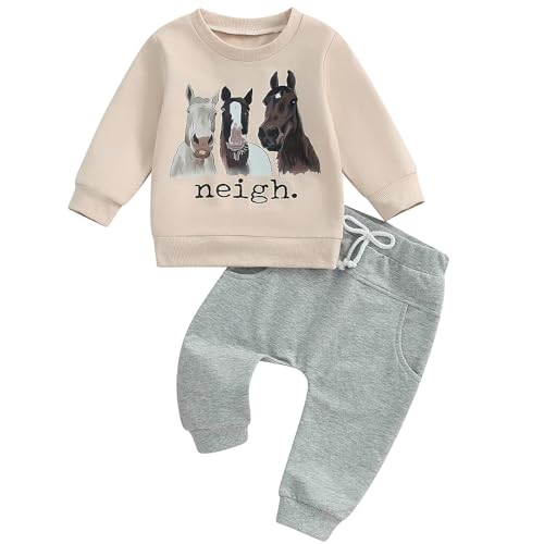 Image of Pudcoco Toddler Baby Boys Girls Fall Clothes Farm Animal Outfit Horse Cow Chicken Sweatshirt and Jogger Pants Set