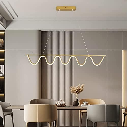 AYFES 30W LED Tri-Color Light Pendant Light, Modern Linear Metal Chandelier, Creative Adjustable Height Hanging Lamp, for Kitchen Dining Room Living Room Bar Lighting