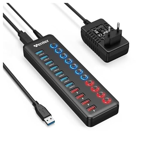 Hub USB 3.0 à 11 Ports, WENTER 36W Hub USB Alimenté, Multi USB avec 7 Ports Transfert de données 5Gbps et 4 Ports Charge Rapide 12V/3A, LED Interrupteur Indépendant et Adaptateur Alimentation