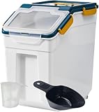 Uotyle 10KG Plastic Food Storage Container Box with Lid & Wheels – Large Airtight Pet & Kitchen Organizer Bin for Dog & Cat Food, Flour, Cereal, Nuts, Beans, Includes Measuring Cup & Scoop (Blue)