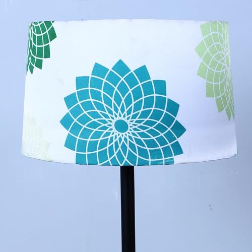 Image of tu casa Black Metal-Iron Base Foldable Floor Lamps with Dahlia Floral Print & Satin Shade for Bedroom, Living Room, Lounge, Office Area, Gifting Without Bulb for Home Decoration (Height - 53 inch)