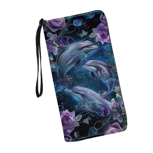 Women's Long Wallet Around Zipper Card Holder Purse Clutch Bag with Wristlet Strap