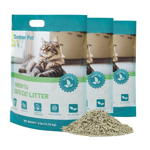 Gardner Pet Naturale Lettiera per Gatti al Tofu con Estratto di Tè Verde, senza polvere, agglomerante rapida, scaricabile nel WC e controllo degli odori per case con più gatti, 6L x 3