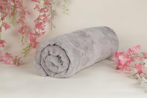 Image of HANKER Ultra Luxury Large /Full Size Plush Bath Towel | Vintage Gray Colour Blossom Super, Very Soft On Skin, Luxurious Fabric, Pure Polyamide, 70x140cm, 500GSM