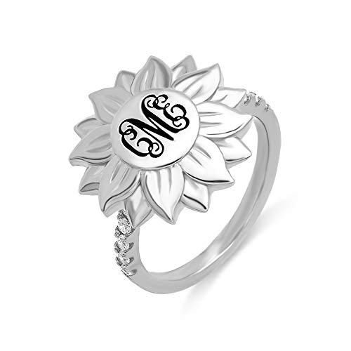 AILIN Custom Monogram Rings 925 Sterling Silver You Are My Sunshine Personalized Any Initial Letter Promise Rings Gifts For Women Mother Daughter