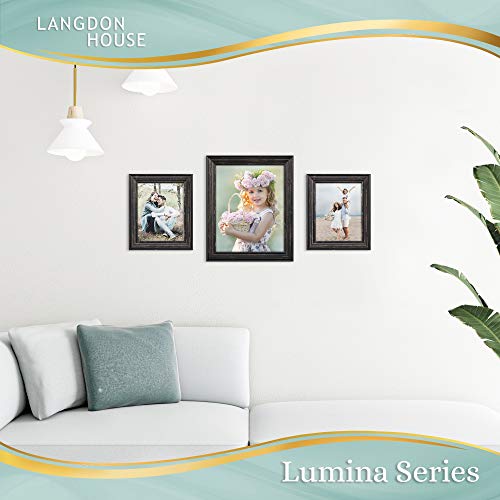 Langdon House 11X14 Real Wood Picture Frames (Barnwood Black - Gold Accents, 2 Pack), French Country Style Wooden Photo Frame 11 X 14, Lumina Collection #TOP4