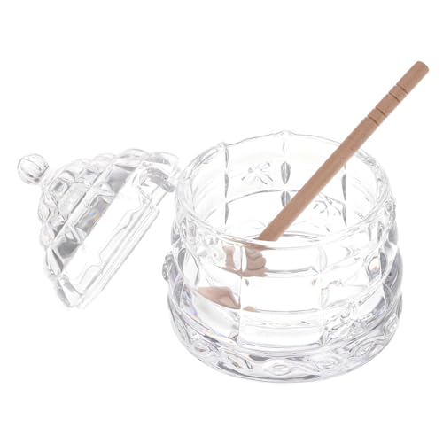Garneck Combinación de tanques de almacenamiento para Miel recipiente dispensador cazo tarro de jarabe casero jarra de vidrio jarras de vidrio Madera Transparente
