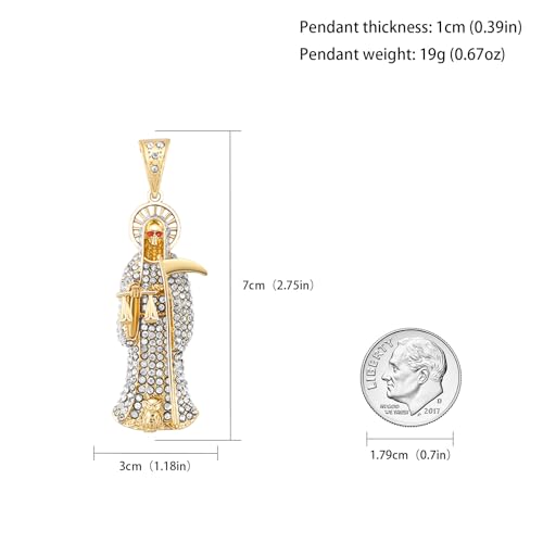 Santa Muerte Necklace Diamond 14K Gold Plated Santa Muerte Pendant Jewelry With Sickle Holiday Gift (Gold 283)2
