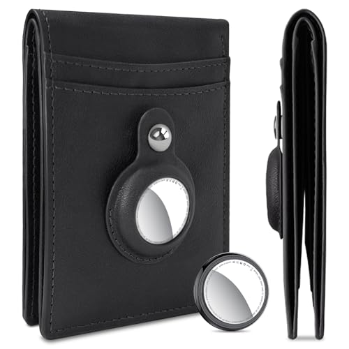 Tukio AirTag Geldbörse Herren/Damen, Slim Wallet Kartenetui mit Münzfach, Leder Portmonee Geldbeutel Herren Klein mit ID-Fenster, Minimalistischer Portemonnaie, für 8-12 Karten, Geschenk Herren/Damen