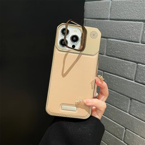 Étui en cuir iPhone 14 Plus kaki avec support objectif pour le quotidien