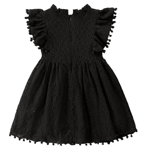 Image of BGFKS Baby Girl Tutu Dress Elegant Lace Pom Pom Flutter Sleeve with Flower Headband Set
