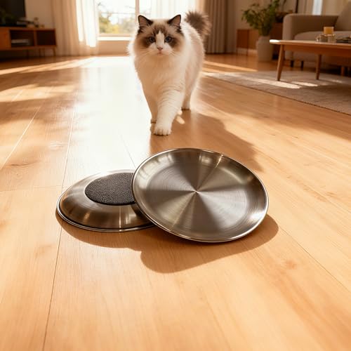 2er Set Katzennäpfe aus Edelstahl 17cm – Flach & Schnurrhaarfreundlich, rutschfeste Katzenschüssel Set, Fressnapf & Wassernapf Katze, Spülmaschinenfest, Bruchsicher & Hygienisch