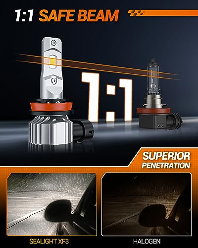 Image of SEALIGHT H11 LED Fog Light Bulbs, 44000LM H8 H16 H11 LED Bulbs 6500K Cool White, 360 Adjustable Ring, Non-Polarity, IP68 Waterproof, Pack of 2