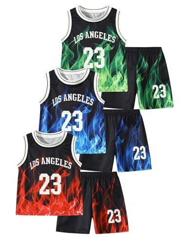 Image of Boys' Active Shorts Set 6 Pieces Athletic Jersey Tank Top and Basketball Shorts Set 4-12Y