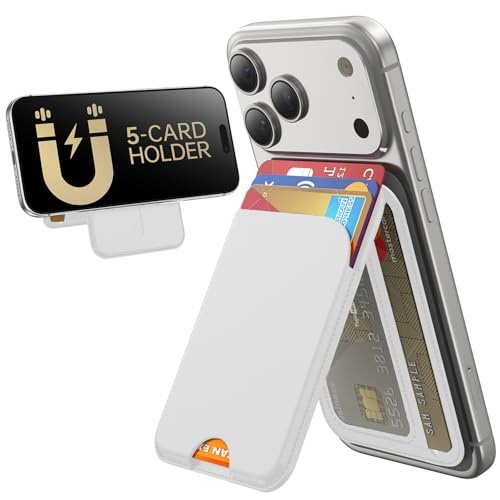 TWZKG for MagSafe Wallet, 5 Card Holder with Stand, Magnetic Phone Wallet Stand for iPhone 17/16/15/14/13/12 Pro Max Air Plus Series, RFID Blocking Vegan Leather, White