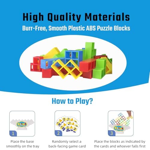 64 Pcs Stacking Tower Game with 22 Cards, Giant Tumble Balance Game for Kids, Family Games for Kids and Adults, Easter Gifts for Teen Boys & Girls, Party Board Game for Kids 6-12 & Adults — view 4