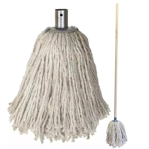 Cotton Mop Head With Handle Durable with Steel Clip Socket Super Absorbent Twist and Lock With 120cm Long Woden Handle for Cleaning Floors Industrial & Commercial Use (Pack Of 1, Mop with Handle)