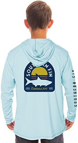 Kids Fishing Hoodie Shirt Long Sleeve UV UPF SPF Sun Protection Youth Boys Girls (Arctic Blue, Large)