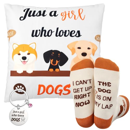 Namalu 3 Pcs Dog Gift Set for Women 17.72" Pillowcase Cotton Socks Lover Keychains Just a Girl Who Loves Gifts for Animal Birthday Party Supplies