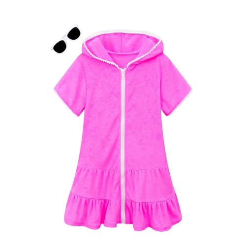 Image of Girls Swim Cover Up Kids Swimsuit Coverup Terry Zip-Up Beach Bathing Suit Wraps with Sunglasses
