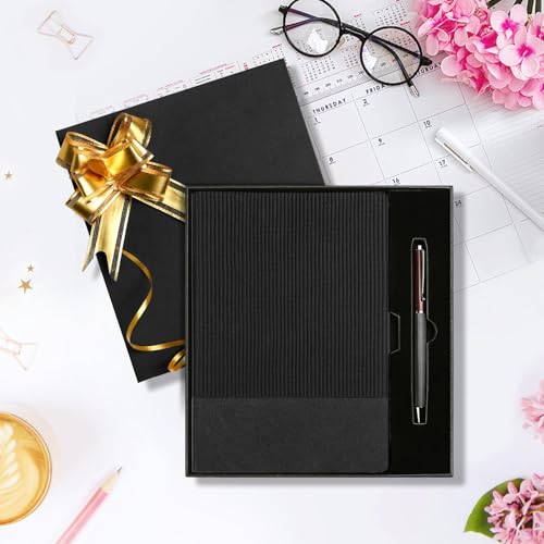 Image of TSFPapier A5 Lined Notebook with Pen & Gift Box 216 Pages PU Leather Journals for Women Men 100GSM Thick Paper College Ruled Notebook for Gifts,School,Travel,Business,Work,Home Writing (Black)