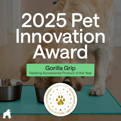 Image of GORILLA GRIP 100% Waterproof Raised Edge BPA Free Silicone Pet Feeding Mat, Dog Cat Food Mats Contain Spills Protects Floors, Placemats for Cats and Dogs Water Bowl, Pets Accessories 16x10, Turquoise