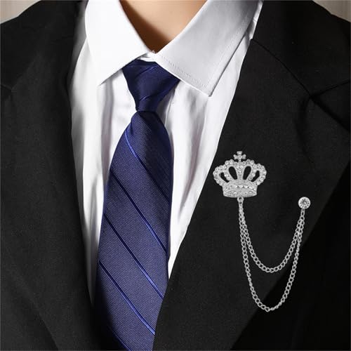 Image of coadipress Crown With Hanging Chain Brooch for Women Men Elegant Gentlemen Gold Silver Crystal Crown Lapel Pin Vintage Rhinestone Wedding Brooch Suit Shirt Pin Accessories