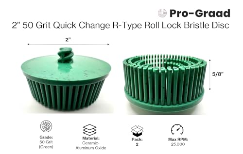 Image of 2 Pack 2 inch 50 Grit Green R-Type Bristle Disc | Ceramic-Aluminum Oxide Abrasive Bristle Disc with Quick Change Roll Lock | Pack of 2 | Green