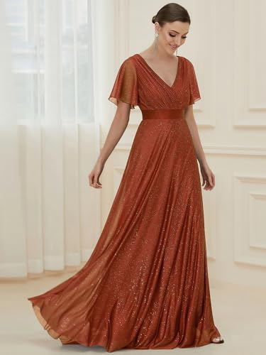 Image of Ever-Pretty Women's Summer Glitter Formal Dresses Evening Gown V Neck Short Sleeves Floor Length Mother of Bride Dress 50159
