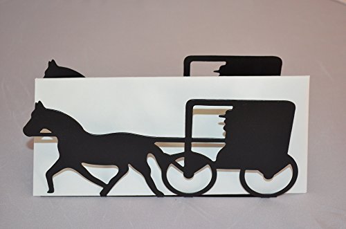 Envelope, File, or Napkin Holder Black Powder Coated Amish Horse and Closed Buggy Carriage 9 1/8 X 2 1/2 X 4 1/8 Inches Tall Free Standing with Silhouettes Visible on Both Sides