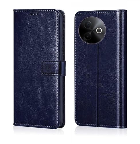 Image of Vintage Magnatic Closer Matte Leather Flip Cover for Compatible Model with Vivo V2443 / Vivo Y39 5G - Navy Blue