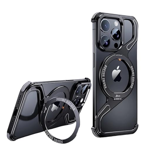 JUNENTER �g�ѓd�b 15 Pro Max/15 Pro/15 �p���C�P�[�X�AMagSafe �ƌ݊������蒴�y�ʃ��^���t���[�����X�R�p�O���[�h�̗����ی�P�[�X�A120°�t���b�v�L�b�N�X�^���h�t���A�V���o�[�A15 Pro Max
