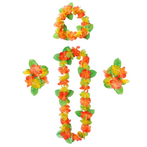 Aomig Ensemble de Colliers de Fleurs Hawaïennes, Guirlande de Fleurs Hawaïennes Colorées avec Collier, Bandeau et Bracelet, Décoration de Fête Hawaïenne,...
