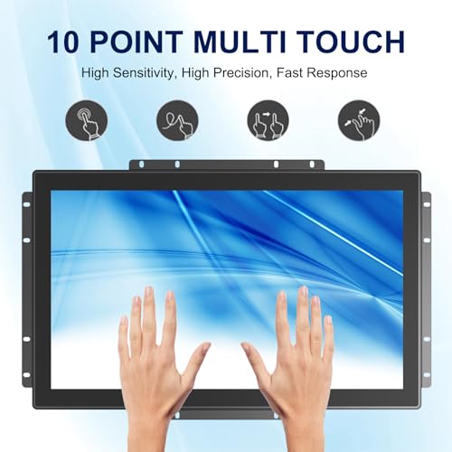 Image of Multi-Touch Industrial Touch Screen Monitor 18.5 Inch Multi-Touch Open Frame Display, 1366x768 IP65 Waterproof IK08 Impact-Resistant Monitor with HD-MI VGA Port, 16:9 Black