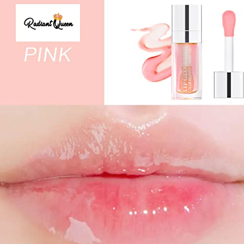 Radiant Queen Hydrating Lip Glow Oil - (Clear Pinky), Plumping Lip Gloss, Moisturizing Lip Oil Gloss, Transparent Moisturizing Lip Balm, Natural Lip Plumper, Lip Plumper Gloss
